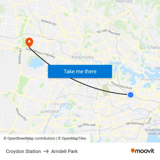 Croydon Station to Arndell Park map