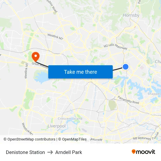 Denistone Station to Arndell Park map