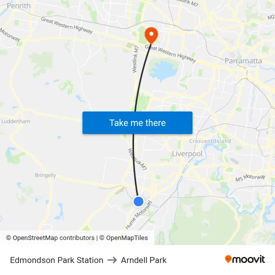 Edmondson Park Station to Arndell Park map