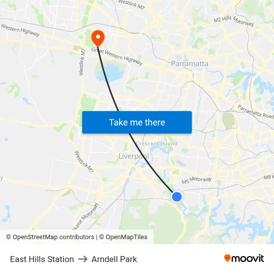 East Hills Station to Arndell Park map