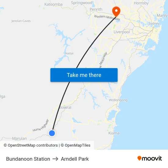 Bundanoon Station to Arndell Park map