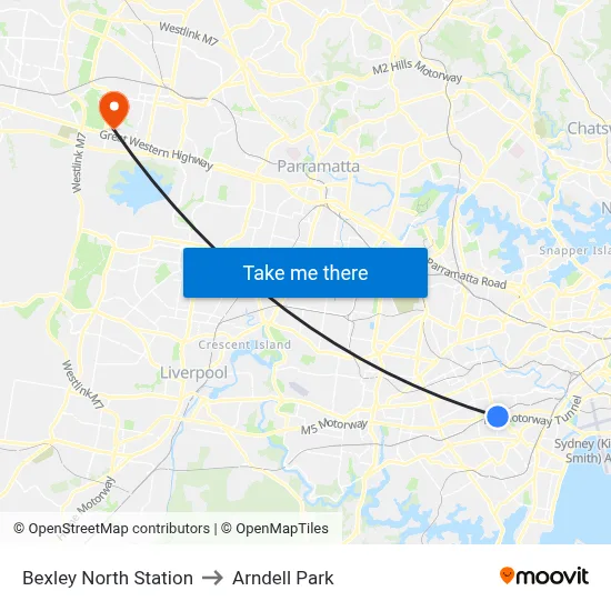 Bexley North Station to Arndell Park map