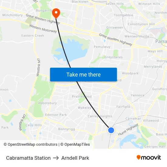 Cabramatta Station to Arndell Park map