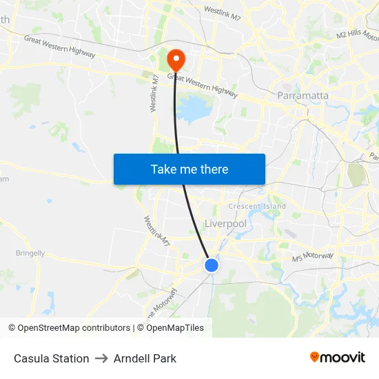 Casula Station to Arndell Park map