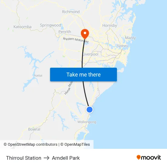 Thirroul Station to Arndell Park map
