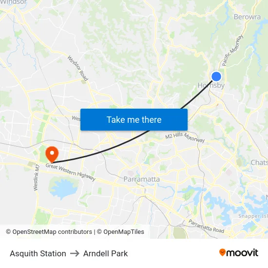 Asquith Station to Arndell Park map
