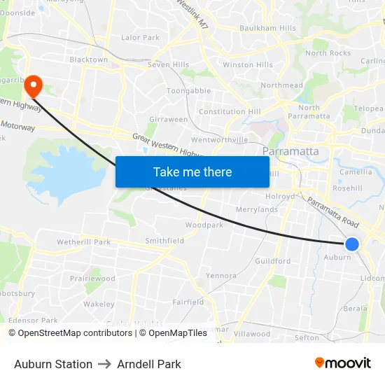 Auburn Station to Arndell Park map