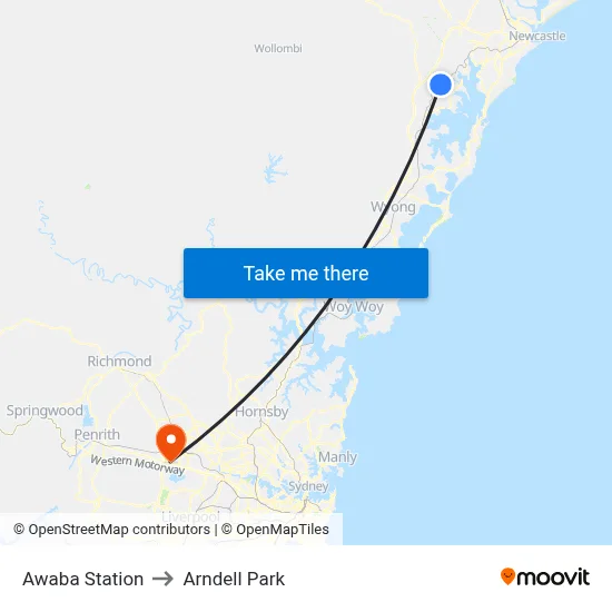 Awaba Station to Arndell Park map