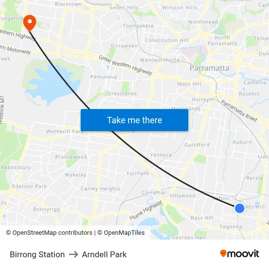 Birrong Station to Arndell Park map