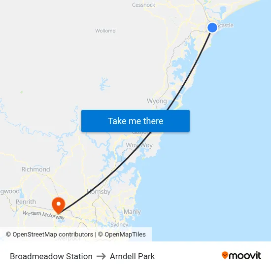Broadmeadow Station to Arndell Park map