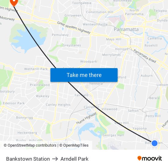 Bankstown Station to Arndell Park map