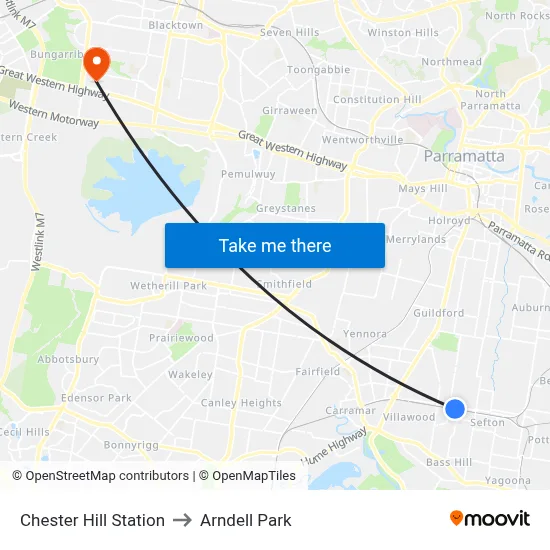 Chester Hill Station to Arndell Park map