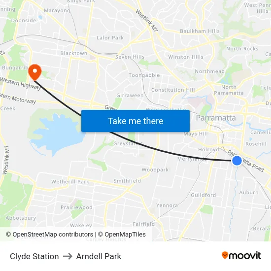 Clyde Station to Arndell Park map