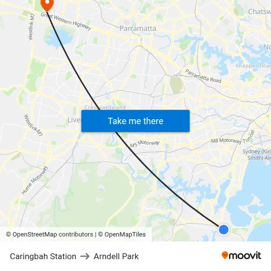Caringbah Station to Arndell Park map
