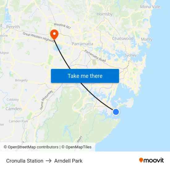 Cronulla Station to Arndell Park map