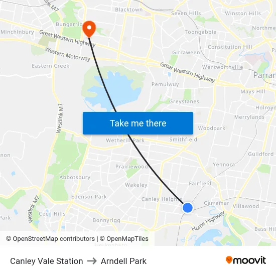 Canley Vale Station to Arndell Park map