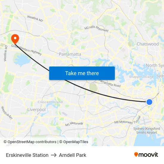 Erskineville Station to Arndell Park map