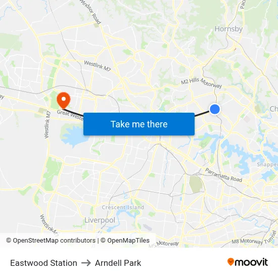 Eastwood Station to Arndell Park map