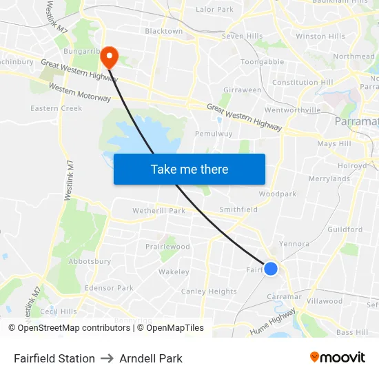 Fairfield Station to Arndell Park map