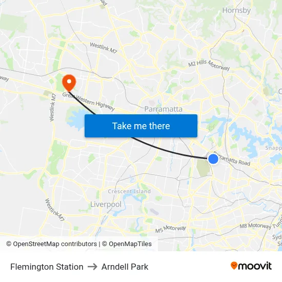 Flemington Station to Arndell Park map
