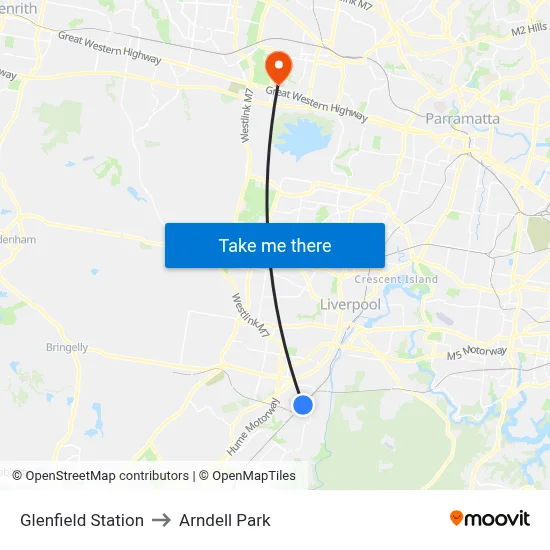 Glenfield Station to Arndell Park map