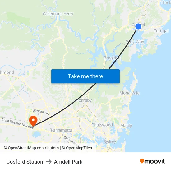 Gosford Station to Arndell Park map