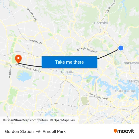 Gordon Station to Arndell Park map