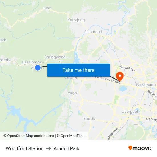 Woodford Station to Arndell Park map