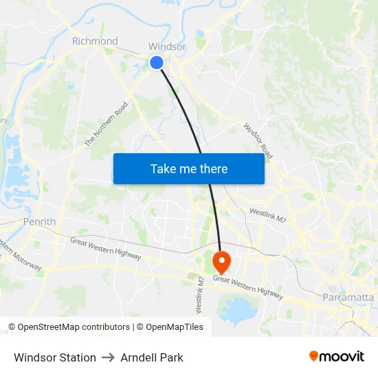 Windsor Station to Arndell Park map
