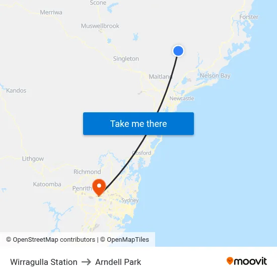Wirragulla Station to Arndell Park map