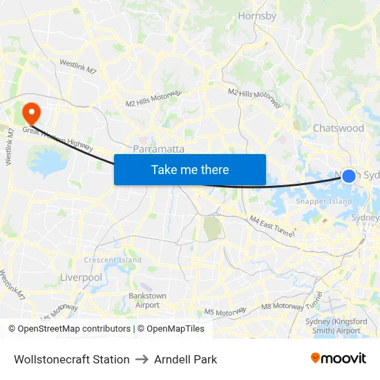 Wollstonecraft Station to Arndell Park map