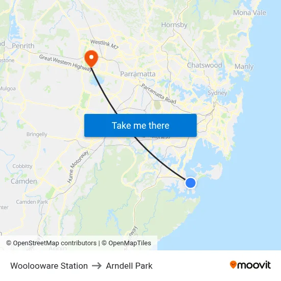 Woolooware Station to Arndell Park map