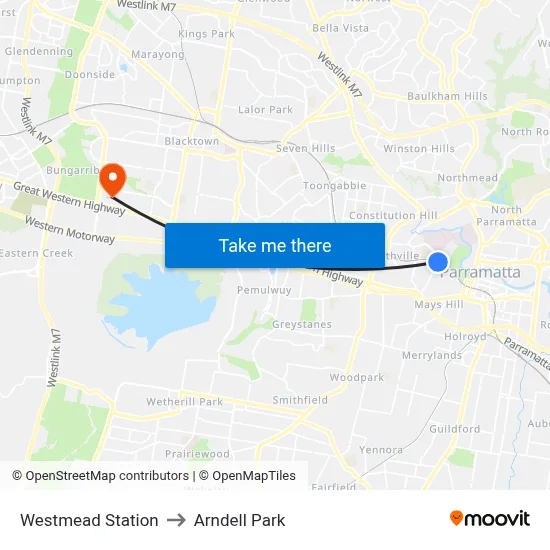 Westmead Station to Arndell Park map