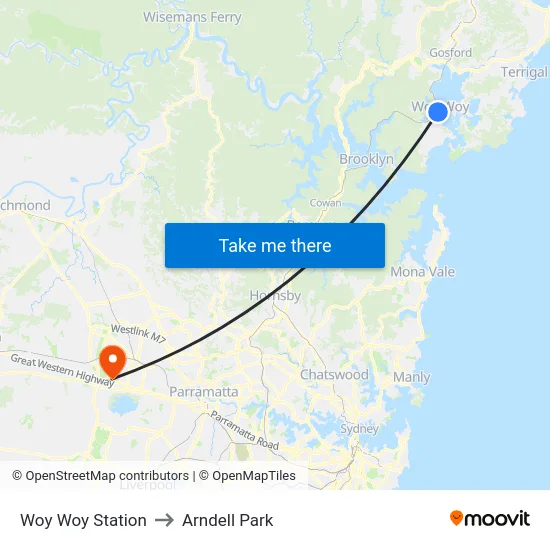 Woy Woy Station to Arndell Park map