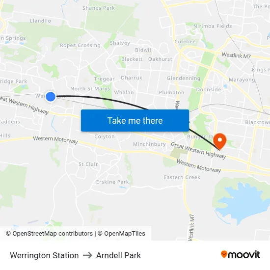 Werrington Station to Arndell Park map
