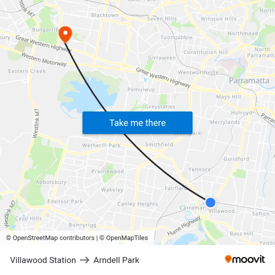 Villawood Station to Arndell Park map