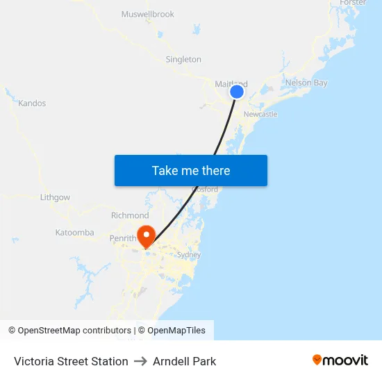 Victoria Street Station to Arndell Park map