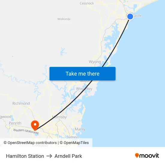 Hamilton Station to Arndell Park map
