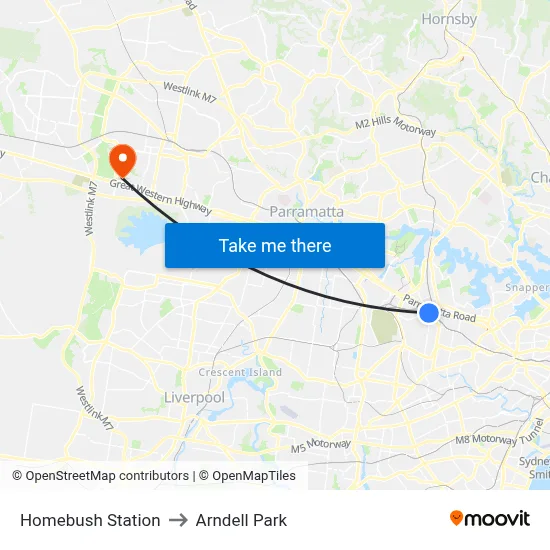 Homebush Station to Arndell Park map