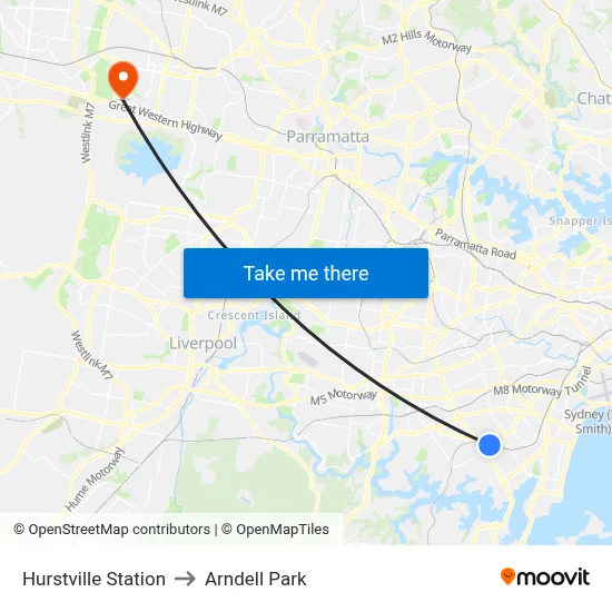 Hurstville Station to Arndell Park map