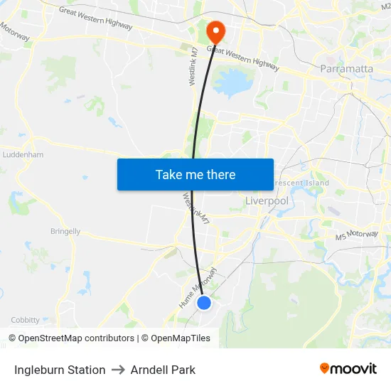 Ingleburn Station to Arndell Park map