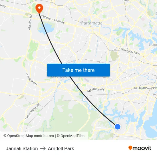 Jannali Station to Arndell Park map