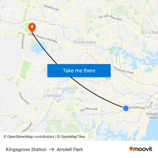 Kingsgrove Station to Arndell Park map