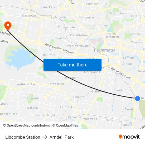 Lidcombe Station to Arndell Park map