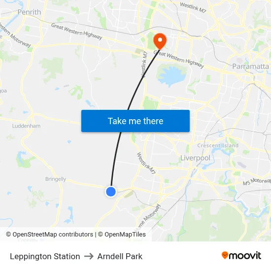 Leppington Station to Arndell Park map