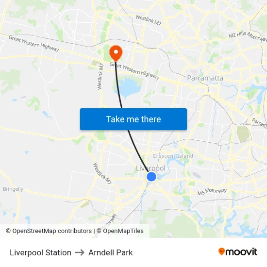 Liverpool Station to Arndell Park map