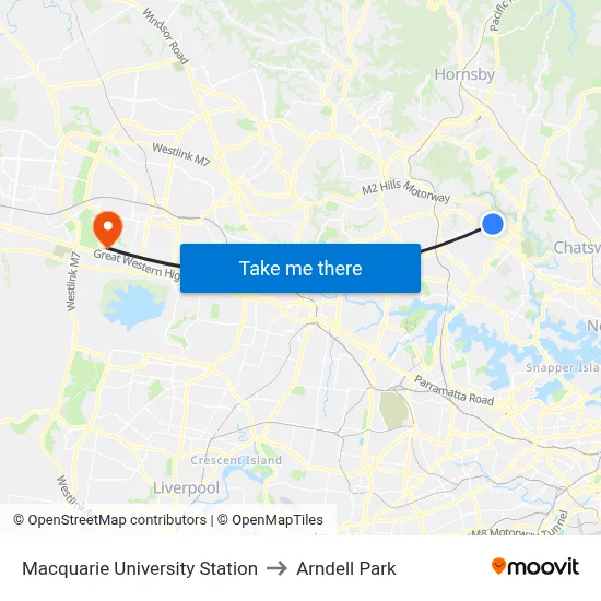Macquarie University Station to Arndell Park map