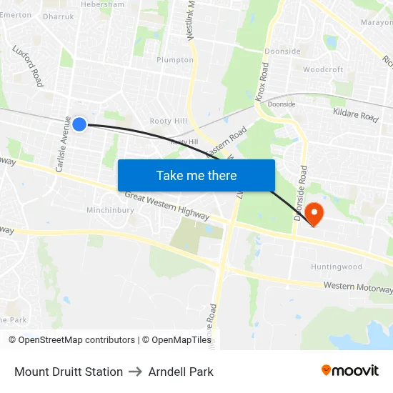 Mount Druitt Station to Arndell Park map