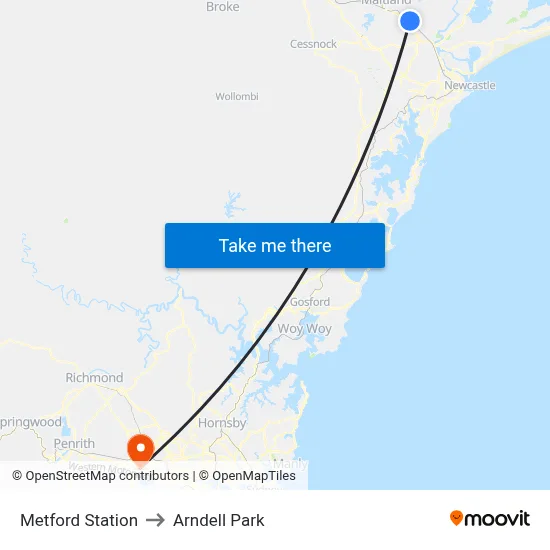 Metford Station to Arndell Park map