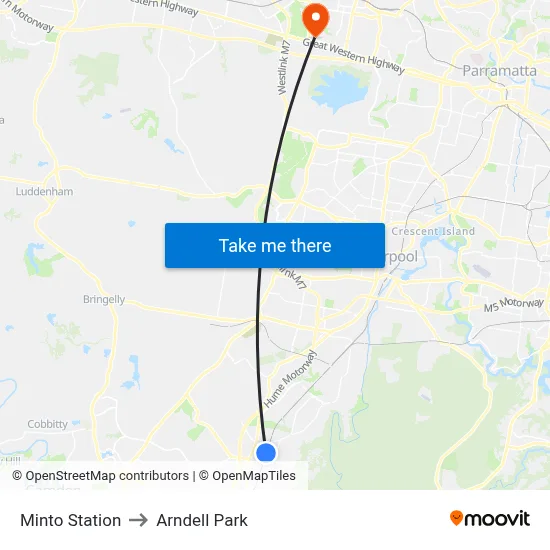 Minto Station to Arndell Park map